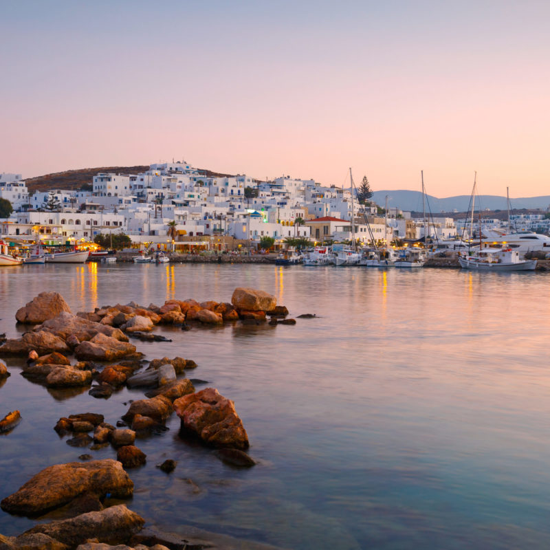 View of the port in Naousa village on Paros island, Greece